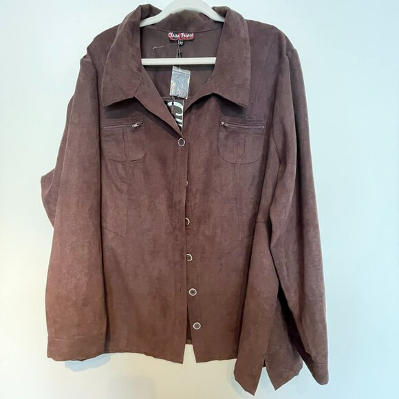 CLAIRE FRANCE classic chocolate brown women shirt 3X ultrasuede. - Picture 1 of 9